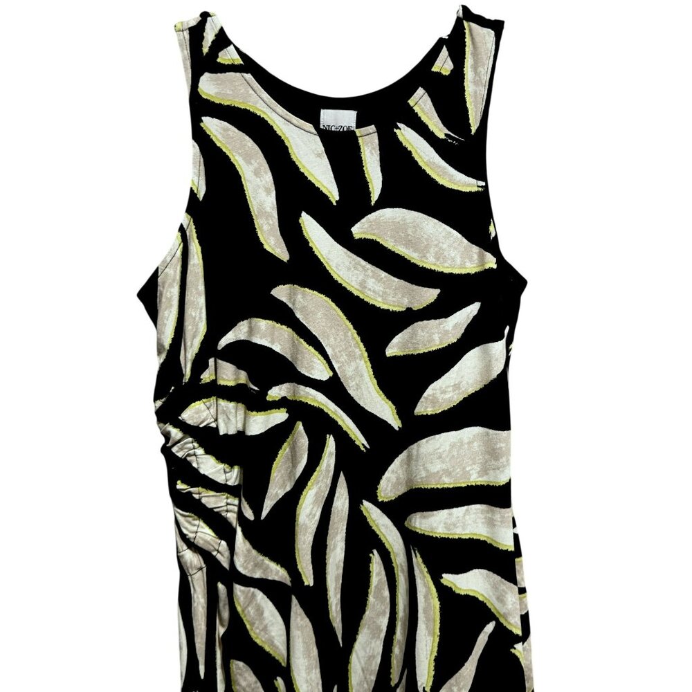 NEW Nic & Zoe Breezy Leaves Midi Dress Sz M Black Multi Lined Side Slit $188 - Picture 3 of 12